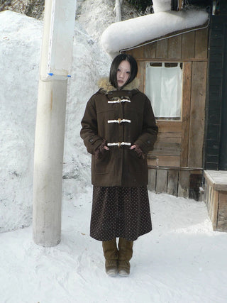 Vintage Hooded Plaid Mid Length Straight Fit Toggle Button Womens Coat