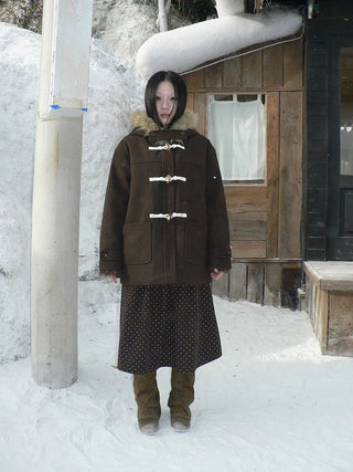Vintage Hooded Plaid Mid Length Straight Fit Toggle Button Womens Coat