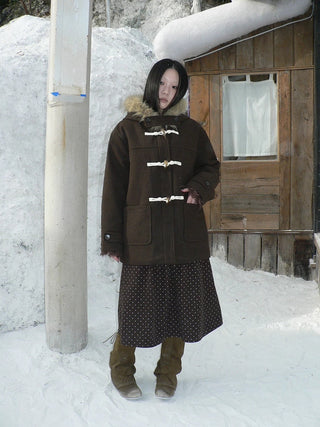 Vintage Hooded Plaid Mid Length Straight Fit Toggle Button Womens Coat