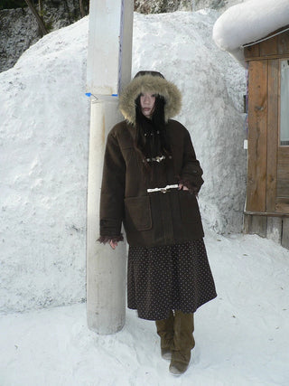 Vintage Hooded Plaid Mid Length Straight Fit Toggle Button Womens Coat