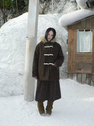 Vintage Hooded Plaid Mid Length Straight Fit Toggle Button Womens Coat