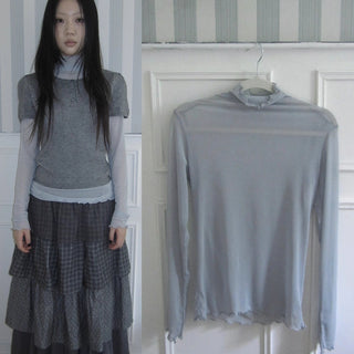 Vintage Knit Layering Mesh Top V-neck T-shirt Long Sleeve T-shirt
