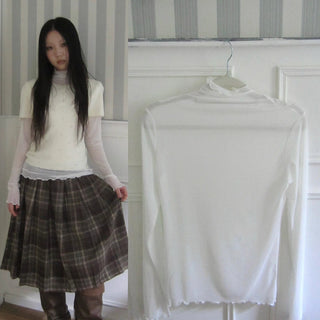Vintage Knit Layering Mesh Top V-neck T-shirt Long Sleeve T-shirt