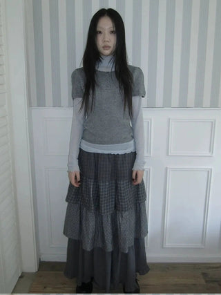 Vintage Knit Layering Mesh Top V-neck T-shirt Long Sleeve T-shirt
