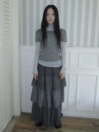 Vintage Knit Layering Mesh Top V-neck T-shirt Long Sleeve T-shirt