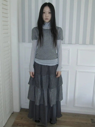 Vintage Knit Layering Mesh Top V-neck T-shirt Long Sleeve T-shirt