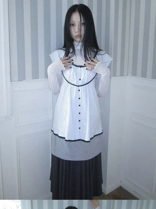 Vintage Knit Layering Mesh Top V-neck T-shirt Long Sleeve T-shirt