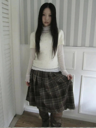 Vintage Knit Layering Mesh Top V-neck T-shirt Long Sleeve T-shirt