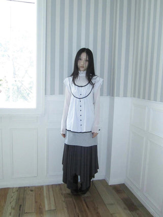 Vintage Knit Layering Mesh Top V-neck T-shirt Long Sleeve T-shirt