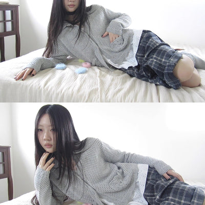 Vintage Lace Collar Button Front Knit Cardigan Cardigan