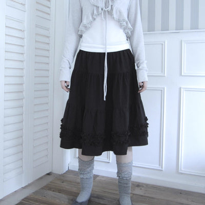 Vintage Lace Trim Ruffle Hem A Line Skirt Skirt