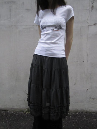 Vintage Lace Trimmed Layered Flared Mini Skirt
