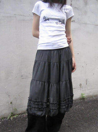 Vintage Lace Trimmed Layered Flared Mini Skirt