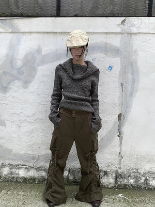 Vintage Lace Up Wide Leg Cargo Pants