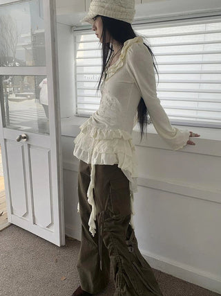 Vintage Lace Up Wide Leg Cargo Pants