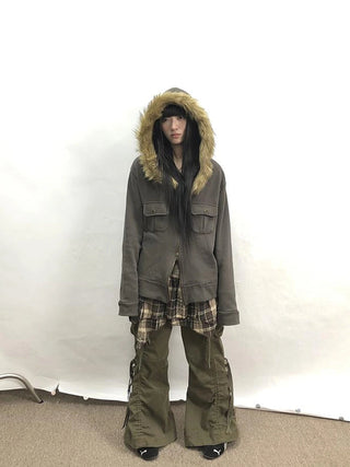 Vintage Lace Up Wide Leg Cargo Pants