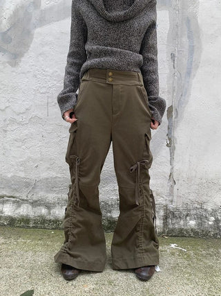 Vintage Lace Up Wide Leg Cargo Pants
