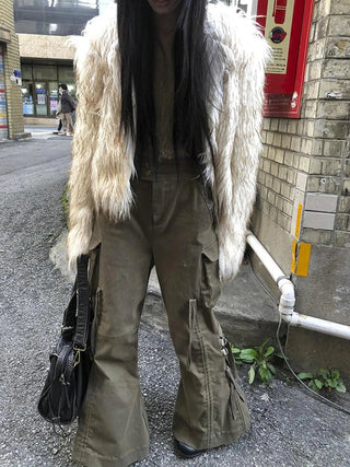 Vintage Lace Up Wide Leg Cargo Pants