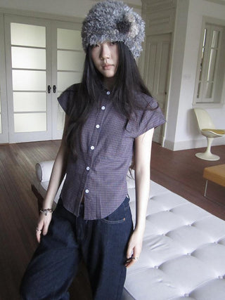 Vintage Plaid Cropped T Shirt With Embroidery