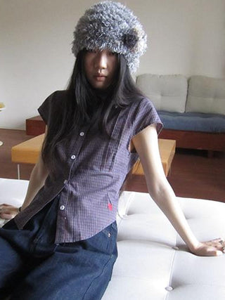 Vintage Plaid Cropped T Shirt With Embroidery