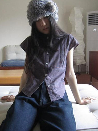 Vintage Plaid Cropped T Shirt With Embroidery