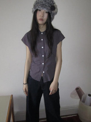 Vintage Plaid Cropped T Shirt With Embroidery