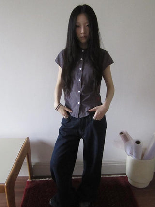 Vintage Plaid Cropped T Shirt With Embroidery