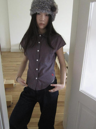Vintage Plaid Cropped T Shirt With Embroidery