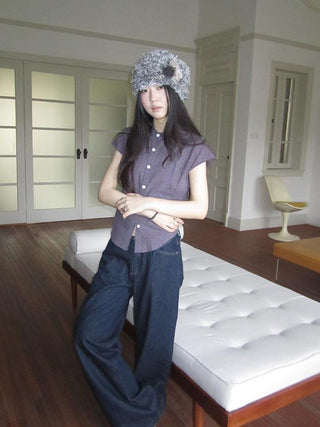 Vintage Plaid Cropped T Shirt With Embroidery