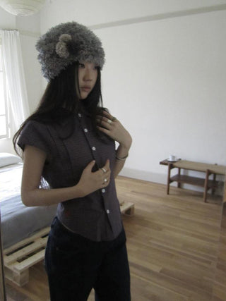 Vintage Plaid Cropped T Shirt With Embroidery