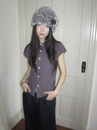 Vintage Plaid Cropped T Shirt With Embroidery