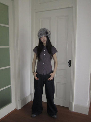 Vintage Plaid Cropped T Shirt With Embroidery