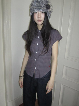 Vintage Plaid Cropped T Shirt With Embroidery