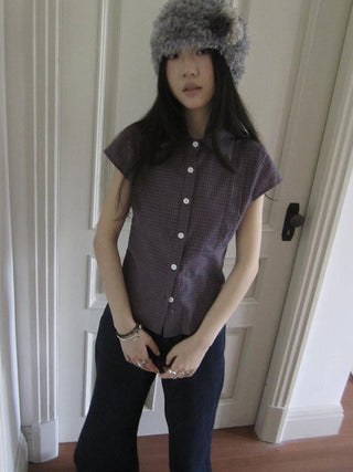 Vintage Plaid Cropped T Shirt With Embroidery