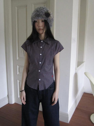 Vintage Plaid Cropped T Shirt With Embroidery