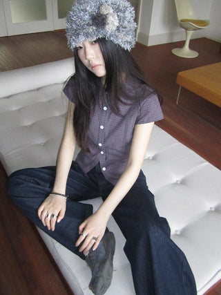 Vintage Plaid Cropped T Shirt With Embroidery