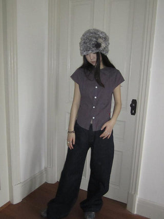 Vintage Plaid Cropped T Shirt With Embroidery