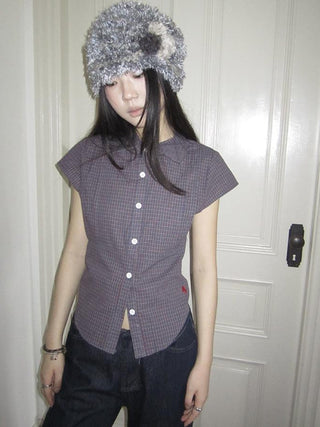 Vintage Plaid Cropped T Shirt With Embroidery