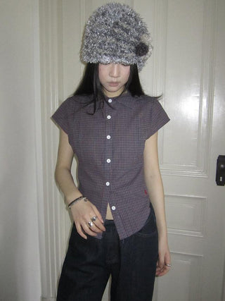Vintage Plaid Cropped T Shirt With Embroidery