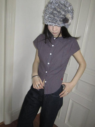 Vintage Plaid Cropped T Shirt With Embroidery