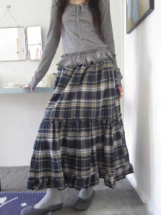 Vintage Plaid Lace Up Waist A Line Skirt