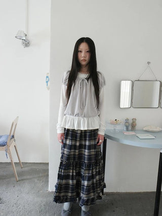 Vintage Plaid Lace Up Waist A Line Skirt