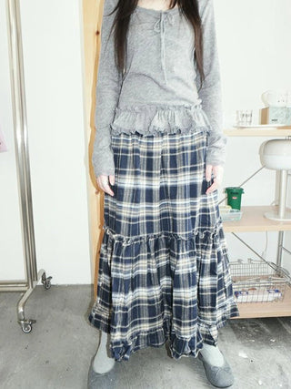 Vintage Plaid Lace Up Waist A Line Skirt