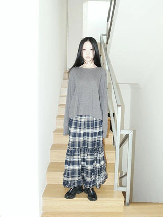 Vintage Plaid Lace Up Waist A Line Skirt