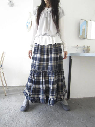 Vintage Plaid Lace Up Waist A Line Skirt
