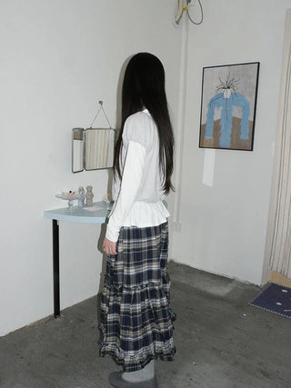 Vintage Plaid Lace Up Waist A Line Skirt