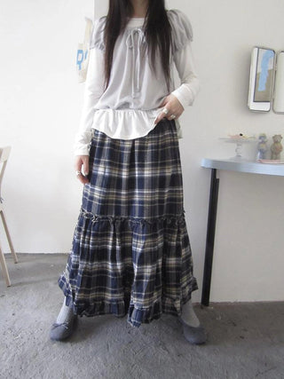 Vintage Plaid Lace Up Waist A Line Skirt