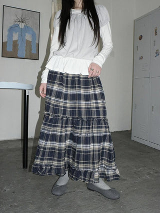 Vintage Plaid Lace Up Waist A Line Skirt