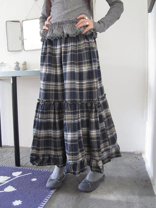 Vintage Plaid Lace Up Waist A Line Skirt