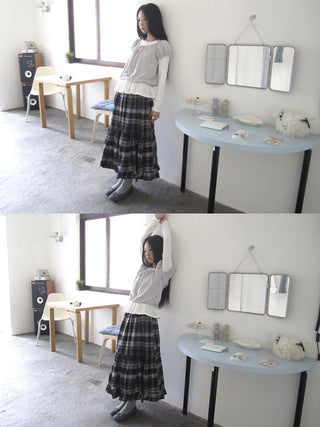 Vintage Plaid Lace Up Waist A Line Skirt